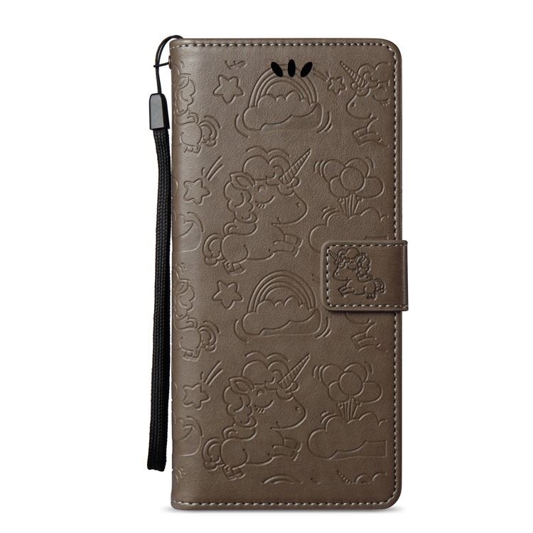 For Samsung Galaxy Note 8 Imprint Unicorn Cloud Wallet Stand Leather Cover Accessory with Strap - Brown-3