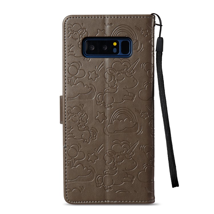 For Samsung Galaxy Note 8 Imprint Unicorn Cloud Wallet Stand Leather Cover Accessory with Strap - Brown-4
