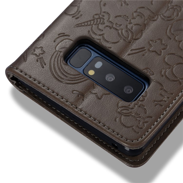 For Samsung Galaxy Note 8 Imprint Unicorn Cloud Wallet Stand Leather Cover Accessory with Strap - Brown-8