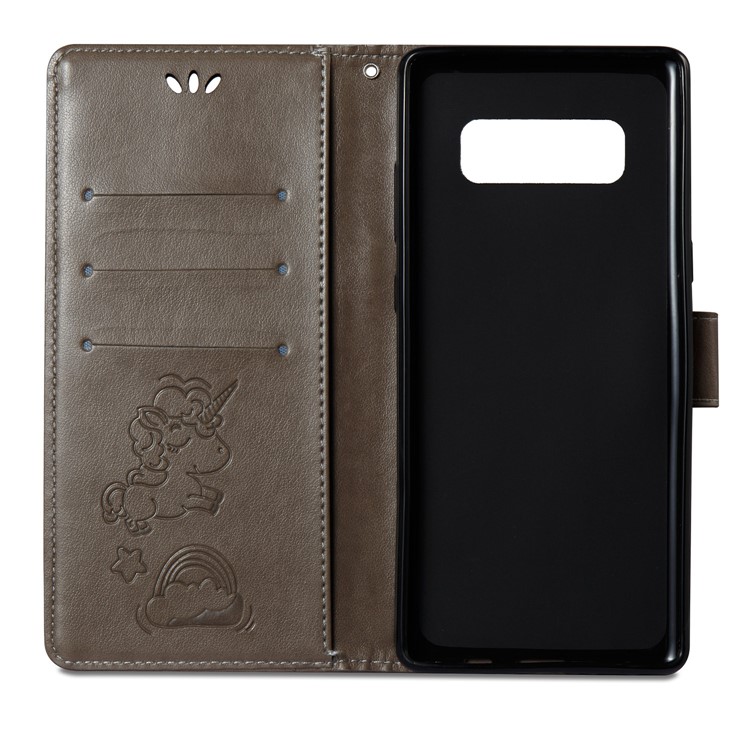 For Samsung Galaxy Note 8 Imprint Unicorn Cloud Wallet Stand Leather Cover Accessory with Strap - Brown-9