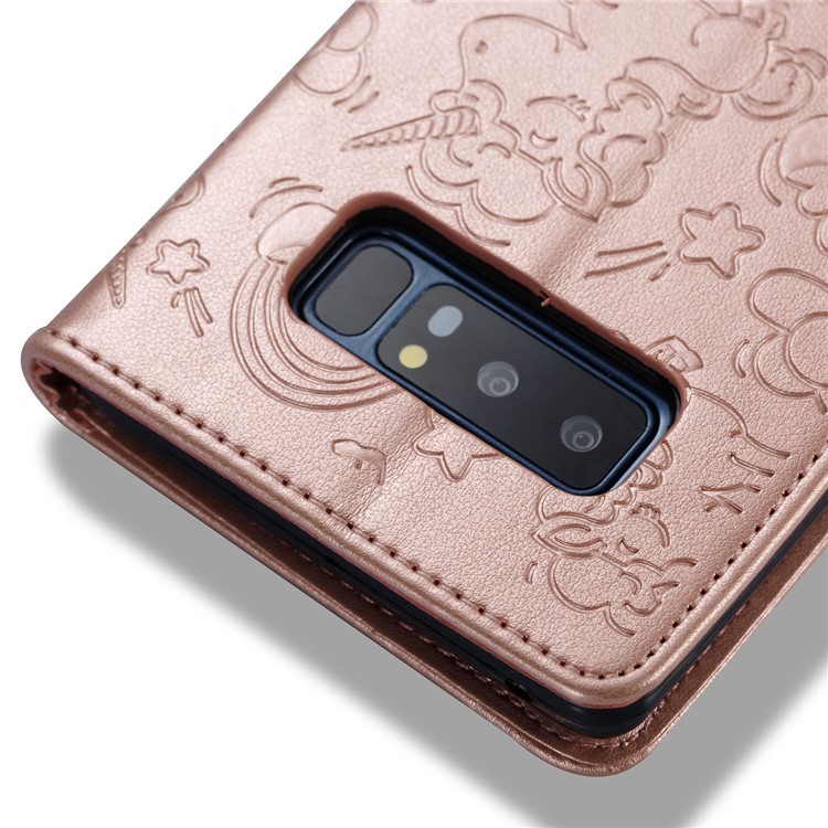For Samsung Galaxy Note 8 Imprint Unicorn Cloud Wallet PU Leather Cover with Stand - Rose Gold-12