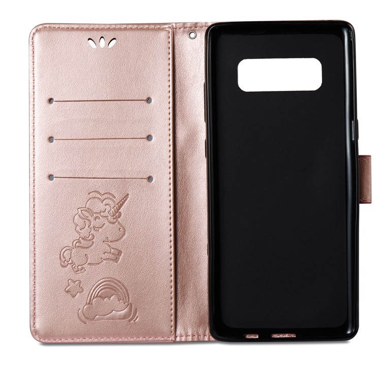 For Samsung Galaxy Note 8 Imprint Unicorn Cloud Wallet PU Leather Cover with Stand - Rose Gold-13