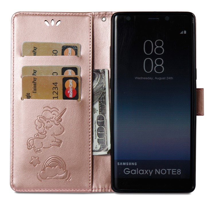 For Samsung Galaxy Note 8 Imprint Unicorn Cloud Wallet PU Leather Cover with Stand - Rose Gold-14
