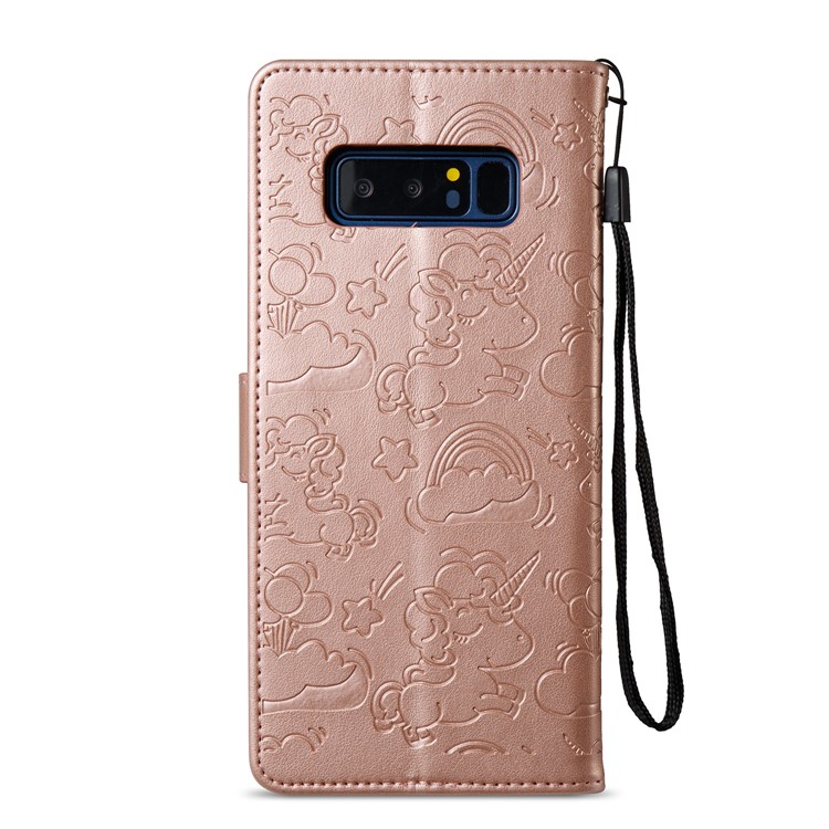 For Samsung Galaxy Note 8 Imprint Unicorn Cloud Wallet PU Leather Cover with Stand - Rose Gold-8