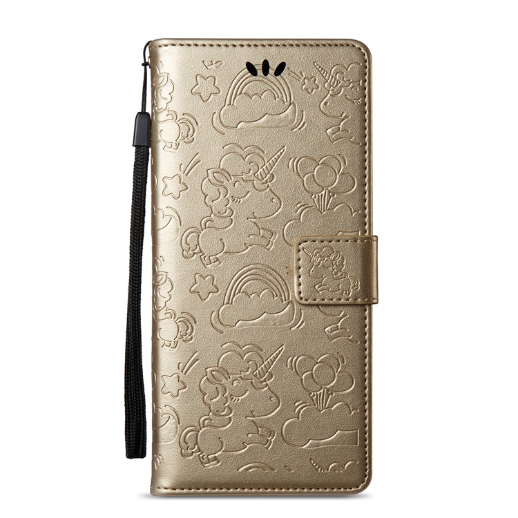 Imprint Unicorn Cloud Leather Wallet Stand Phone Cover with Strap for Samsung Galaxy Note 8 - Gold-3