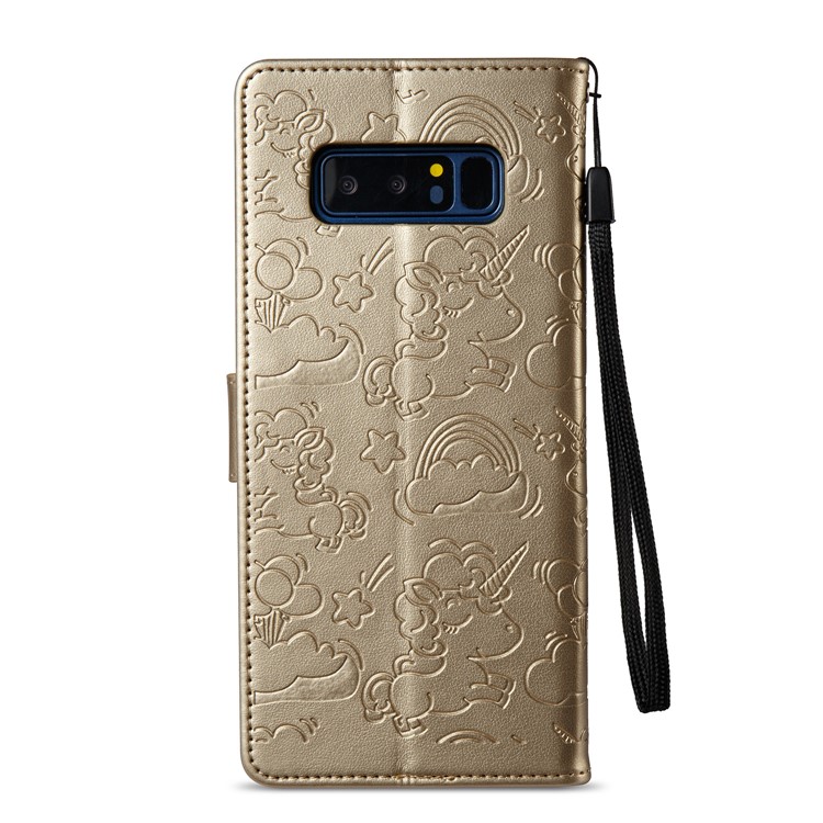 Imprint Unicorn Cloud Leather Wallet Stand Phone Cover with Strap for Samsung Galaxy Note 8 - Gold-4