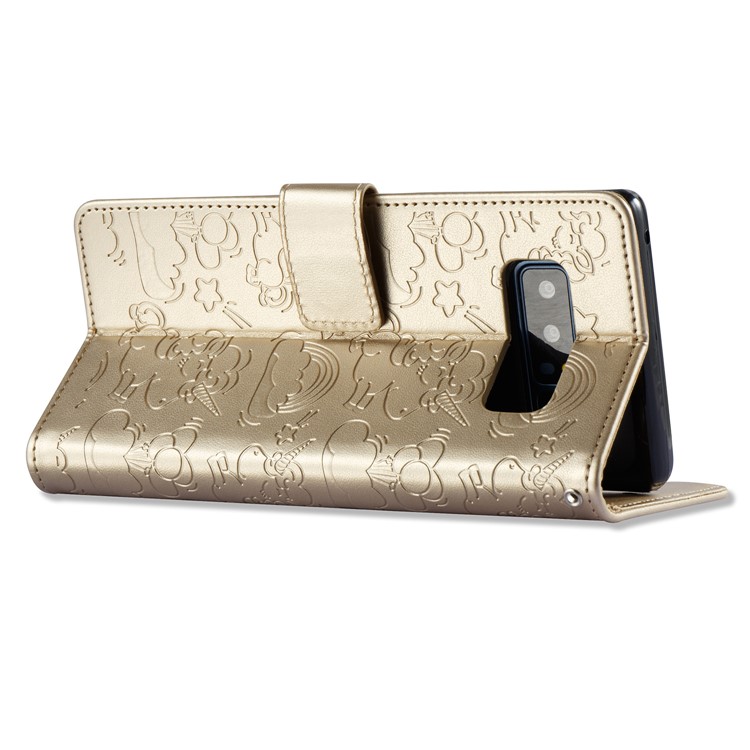 Imprint Unicorn Cloud Leather Wallet Stand Phone Cover with Strap for Samsung Galaxy Note 8 - Gold-5