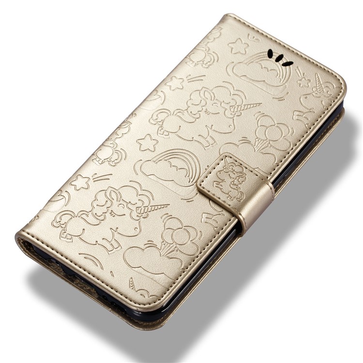Imprint Unicorn Cloud Leather Wallet Stand Phone Cover with Strap for Samsung Galaxy Note 8 - Gold-7