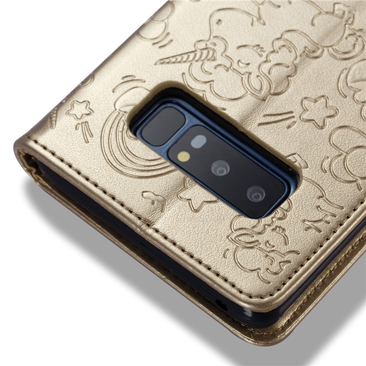 Imprint Unicorn Cloud Leather Wallet Stand Phone Cover with Strap for Samsung Galaxy Note 8 - Gold-8