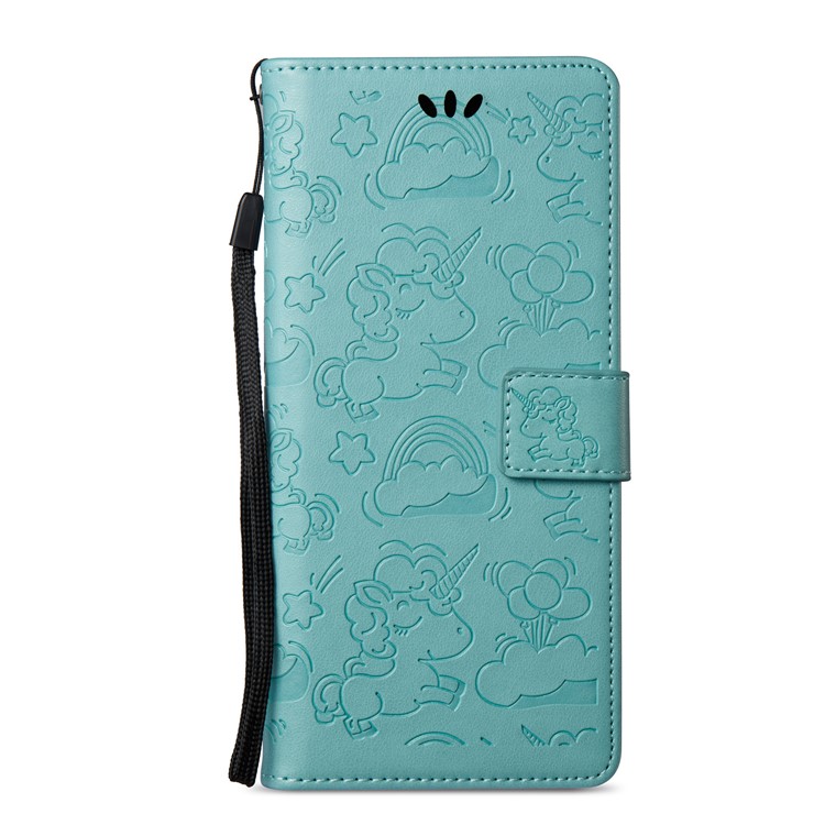 Imprint Unicorn Cloud Wallet Stand Leather Mobile Protective Cover Accessory with Strap for Samsung Galaxy Note 8 - Cyan-3