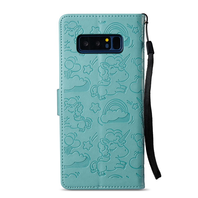 Imprint Unicorn Cloud Wallet Stand Leather Mobile Protective Cover Accessory with Strap for Samsung Galaxy Note 8 - Cyan-4