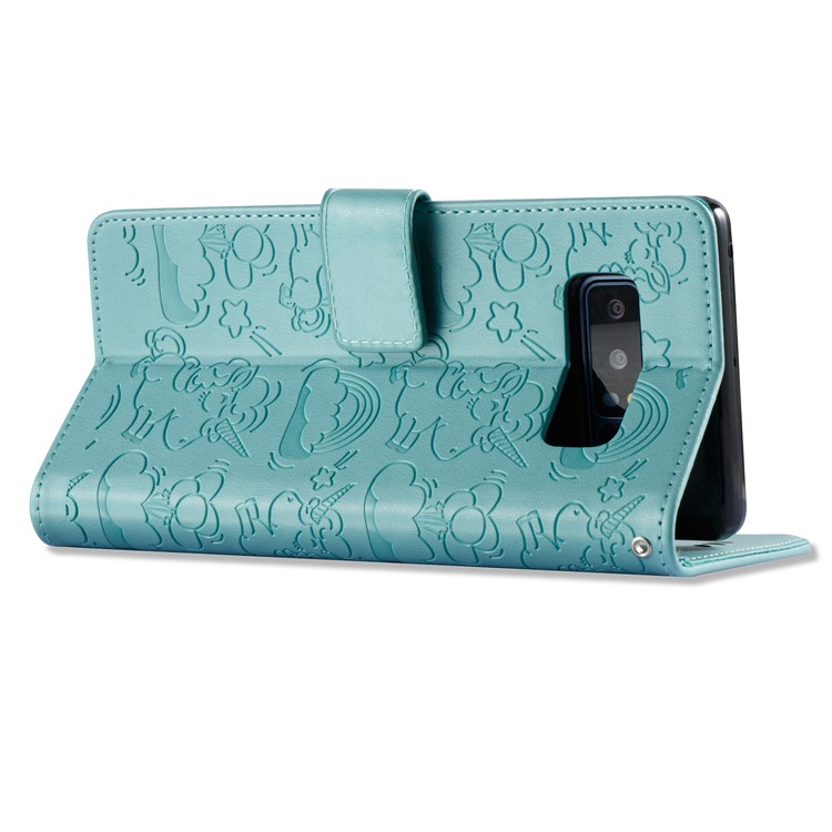 Imprint Unicorn Cloud Wallet Stand Leather Mobile Protective Cover Accessory with Strap for Samsung Galaxy Note 8 - Cyan-5