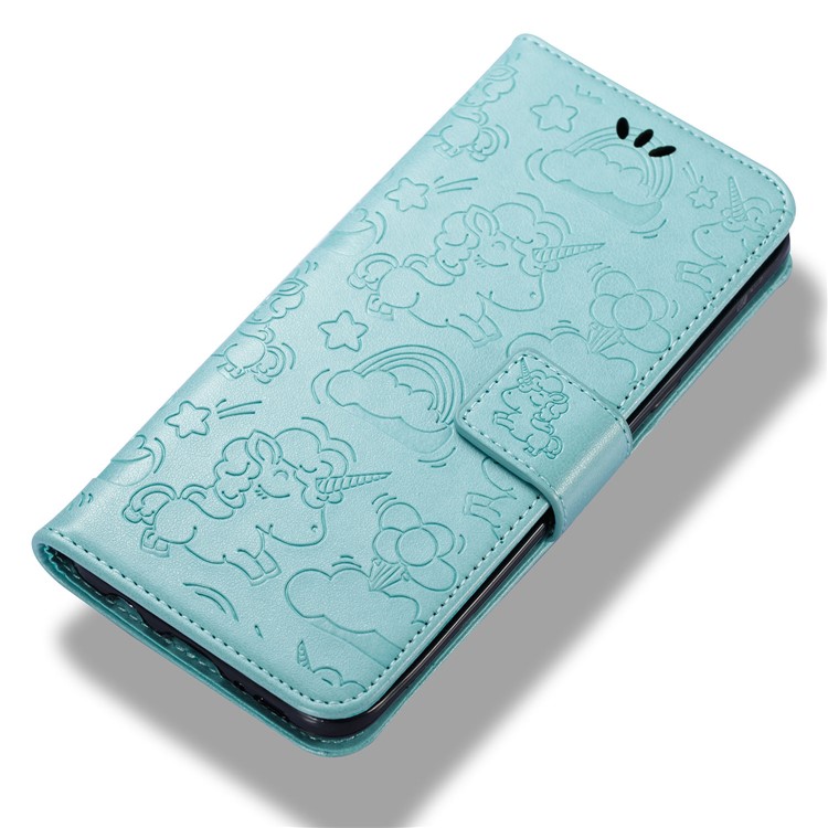 Imprint Unicorn Cloud Wallet Stand Leather Mobile Protective Cover Accessory with Strap for Samsung Galaxy Note 8 - Cyan-7