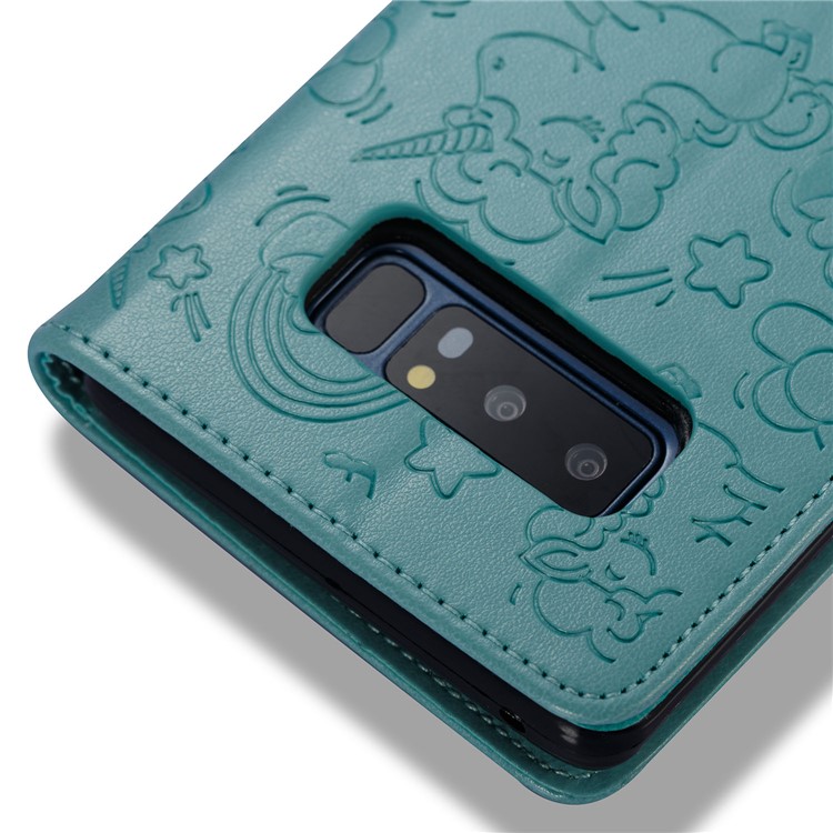 Imprint Unicorn Cloud Wallet Stand Leather Mobile Protective Cover Accessory with Strap for Samsung Galaxy Note 8 - Cyan-8