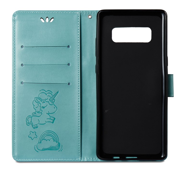 Imprint Unicorn Cloud Wallet Stand Leather Mobile Protective Cover Accessory with Strap for Samsung Galaxy Note 8 - Cyan-9