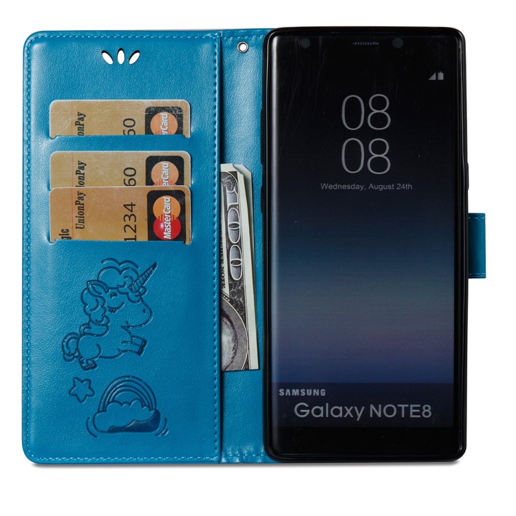 Imprint Unicorn Cloud Wallet Stand Leather Phone Cover for Samsung Galaxy Note 8 - Blue-10