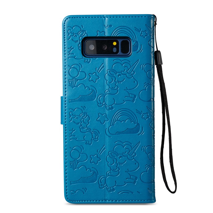 Imprint Unicorn Cloud Wallet Stand Leather Phone Cover for Samsung Galaxy Note 8 - Blue-4