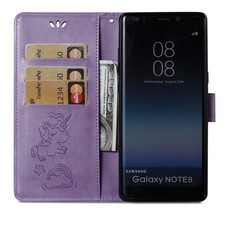 Imprint Unicorn Cloud Wallet Leather Phone Stand Case for Samsung Galaxy Note 8 - Purple-10