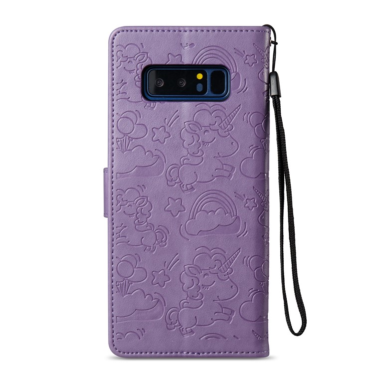 Imprint Unicorn Cloud Wallet Leather Phone Stand Case for Samsung Galaxy Note 8 - Purple-4