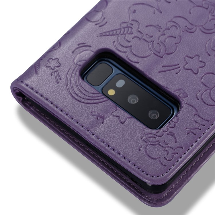 Imprint Unicorn Cloud Wallet Leather Phone Stand Case for Samsung Galaxy Note 8 - Purple-8