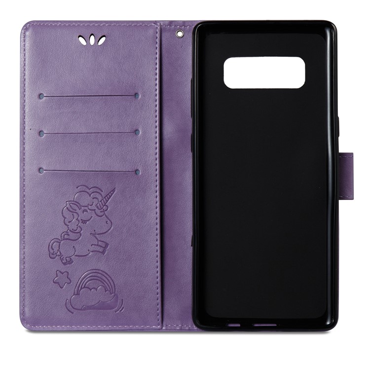 Imprint Unicorn Cloud Wallet Leather Phone Stand Case for Samsung Galaxy Note 8 - Purple-9
