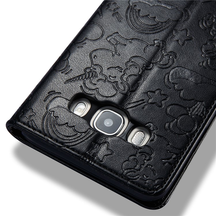 Imprint Unicorn Cloud Leather Wallet Case with Strap for Samsung Galaxy J5 (2016) J510 - Black-10