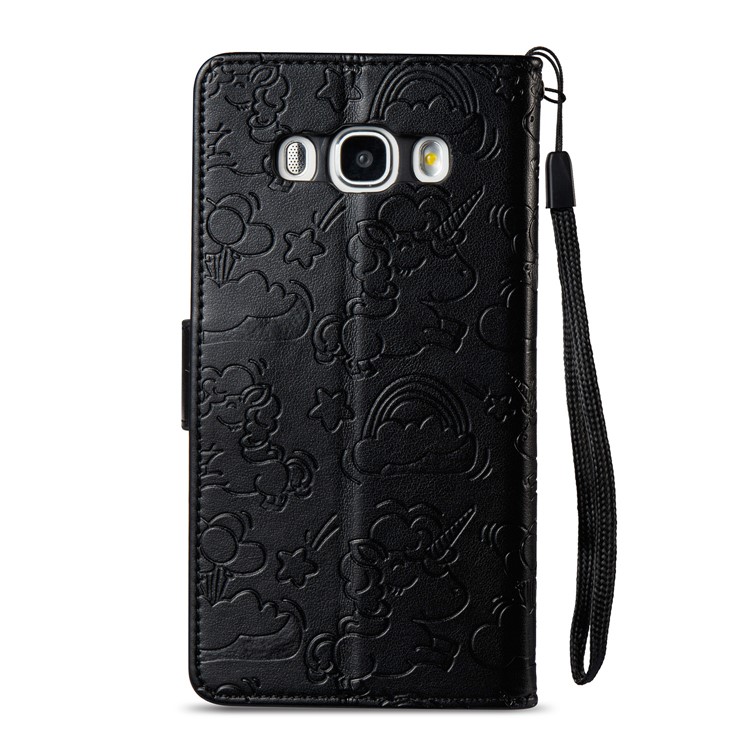 Imprint Unicorn Cloud Leather Wallet Case with Strap for Samsung Galaxy J5 (2016) J510 - Black-4