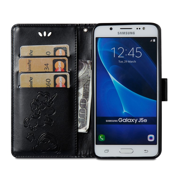 Imprint Unicorn Cloud Leather Wallet Case with Strap for Samsung Galaxy J5 (2016) J510 - Black-9