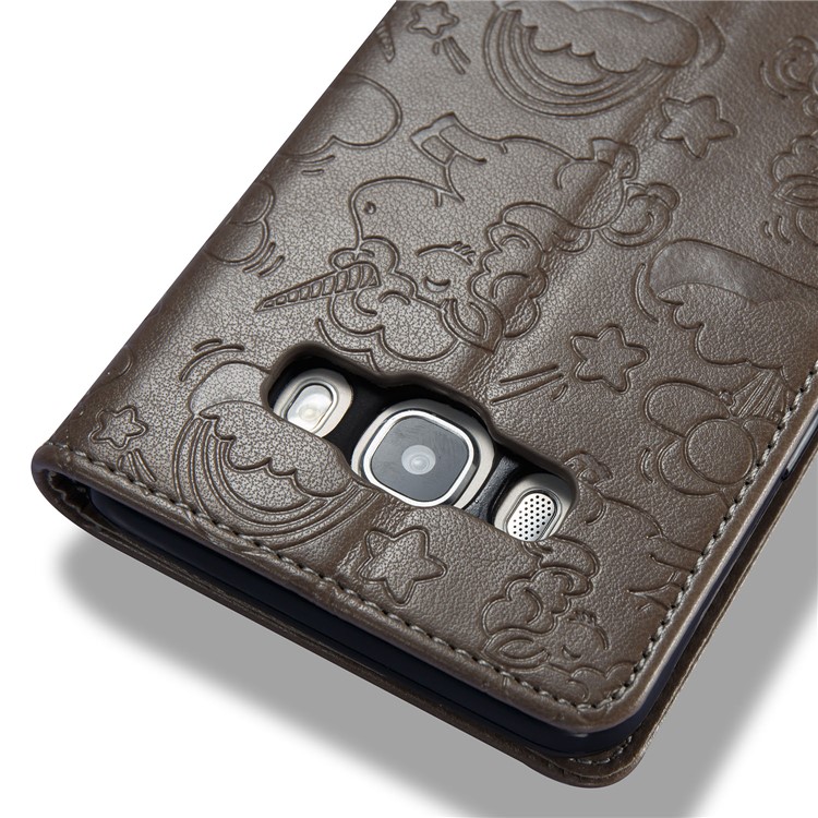 Imprint Unicorn Cloud Leather Wallet Cover with Strap for Samsung Galaxy J5 (2016) J510 - Brown-10