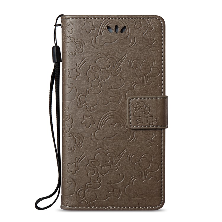 Imprint Unicorn Cloud Leather Wallet Cover with Strap for Samsung Galaxy J5 (2016) J510 - Brown-3