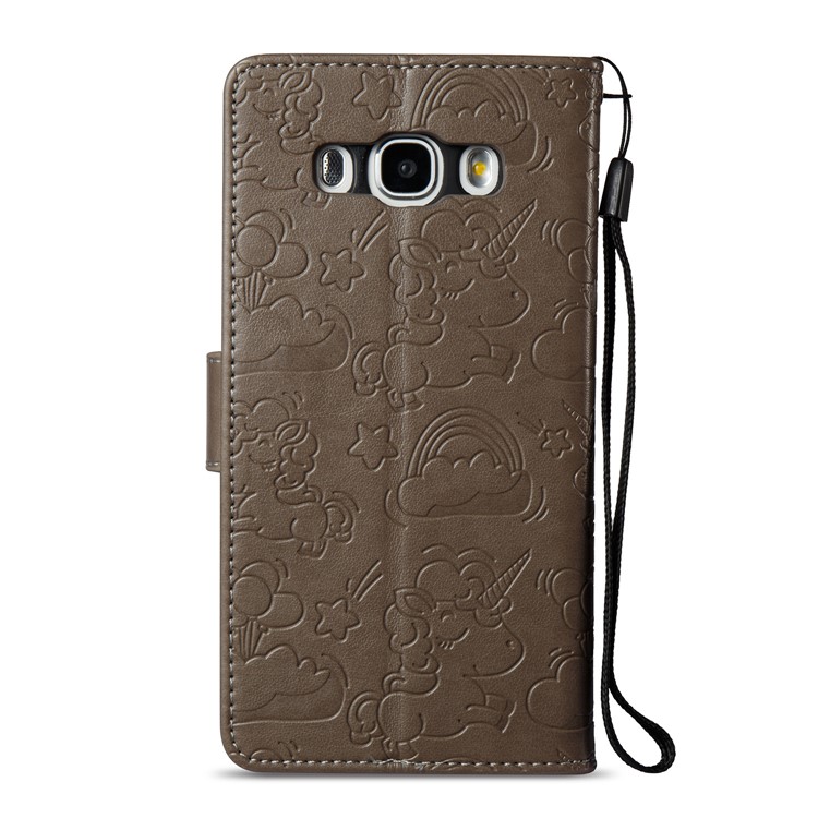 Imprint Unicorn Cloud Leather Wallet Cover with Strap for Samsung Galaxy J5 (2016) J510 - Brown-4