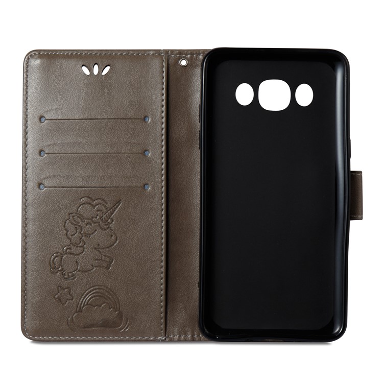 Imprint Unicorn Cloud Leather Wallet Cover with Strap for Samsung Galaxy J5 (2016) J510 - Brown-8