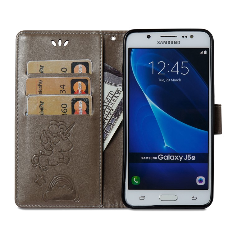 Imprint Unicorn Cloud Leather Wallet Cover with Strap for Samsung Galaxy J5 (2016) J510 - Brown-9