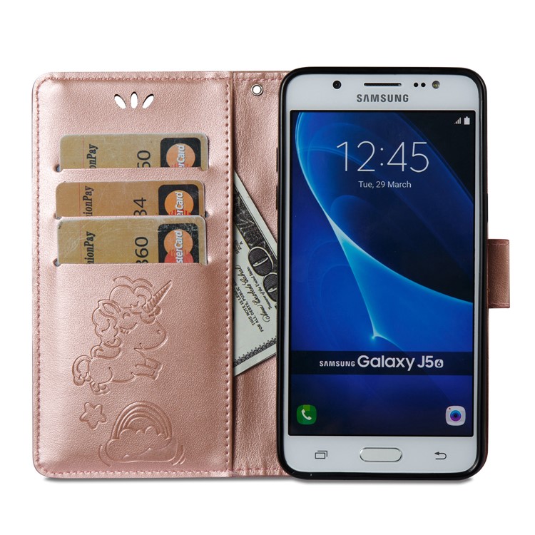 Imprint Unicorn Cloud Leather Wallet Shell with Stand for Samsung Galaxy J5 (2016) J510 - Rose Gold-14