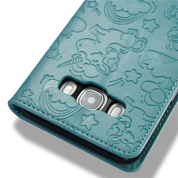 Imprint Unicorn Cloud Wallet Stand Phone Cover for Samsung Galaxy J5 (2016) J510 - Cyan-10