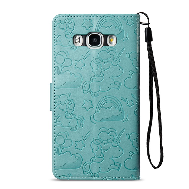 Imprint Unicorn Cloud Wallet Stand Phone Cover for Samsung Galaxy J5 (2016) J510 - Cyan-4