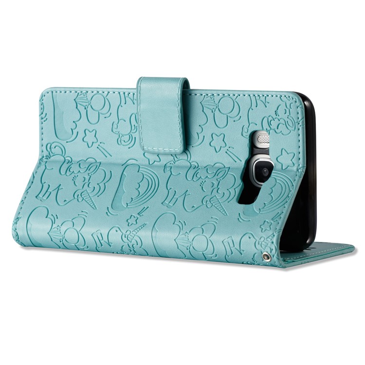 Imprint Unicorn Cloud Wallet Stand Phone Cover for Samsung Galaxy J5 (2016) J510 - Cyan-7