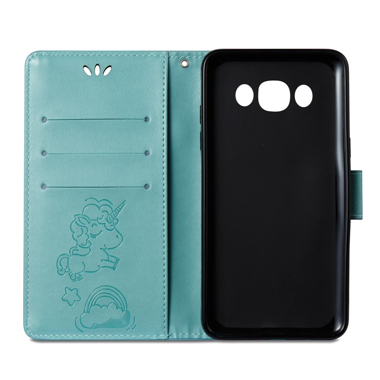 Imprint Unicorn Cloud Wallet Stand Phone Cover for Samsung Galaxy J5 (2016) J510 - Cyan-8