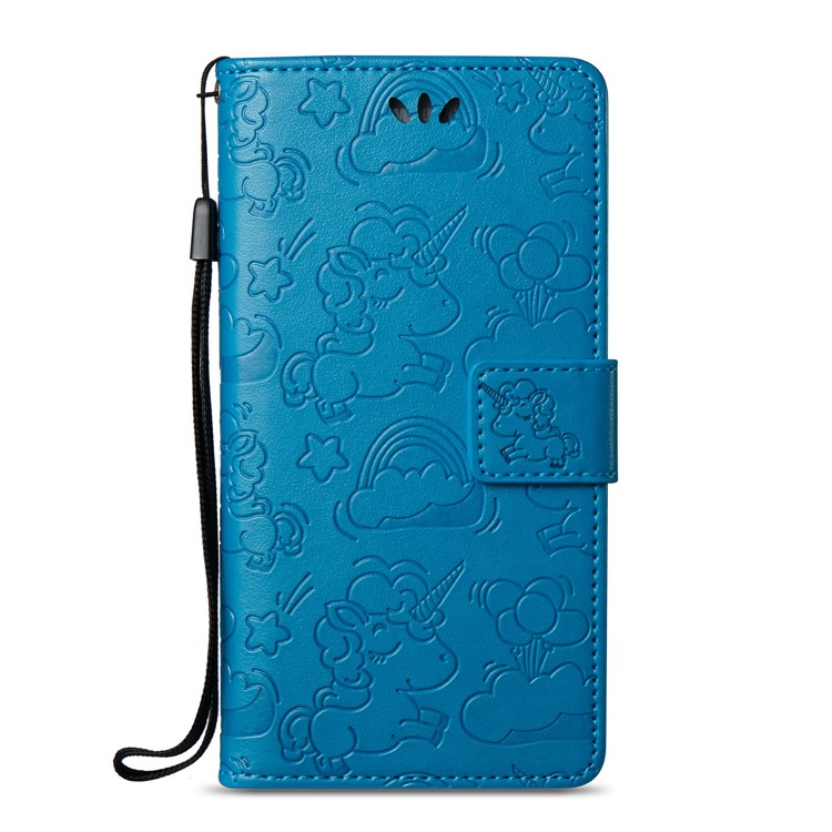 Imprint Unicorn Cloud Leather Wallet Mobile Case with Strap for Samsung Galaxy J5 (2016) J510 - Blue-3