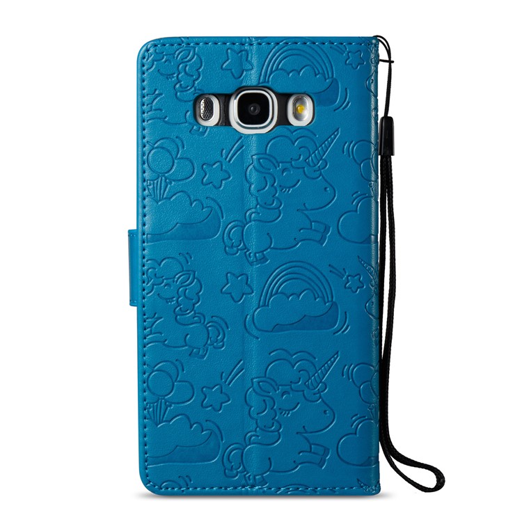 Imprint Unicorn Cloud Leather Wallet Mobile Case with Strap for Samsung Galaxy J5 (2016) J510 - Blue-4