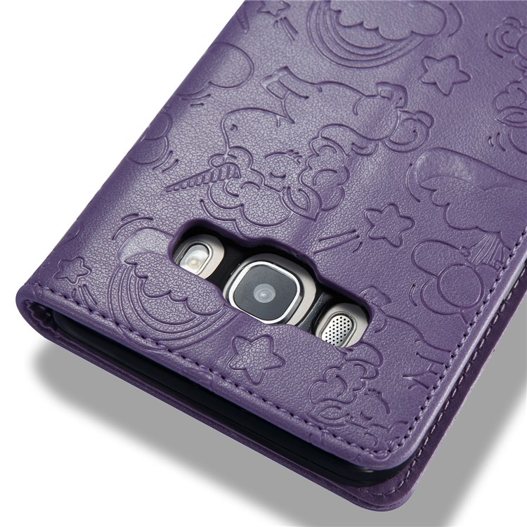 Imprint Unicorn Cloud Stand Leather Wallet Mobile Cover for Samsung Galaxy J5 (2016) J510 - Purple-10
