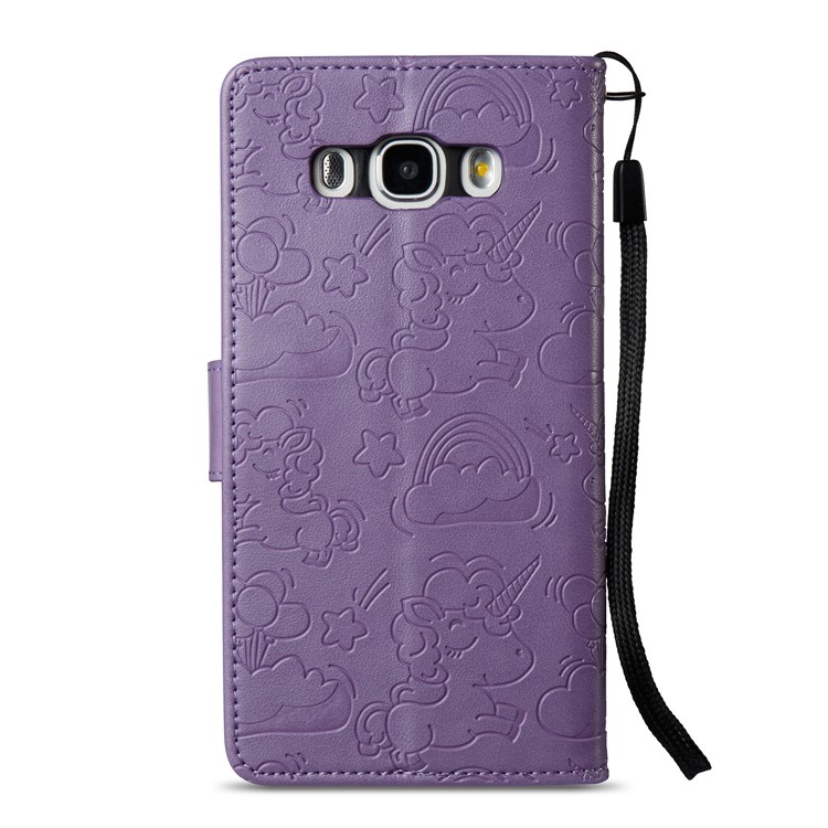 Imprint Unicorn Cloud Stand Leather Wallet Mobile Cover for Samsung Galaxy J5 (2016) J510 - Purple-4