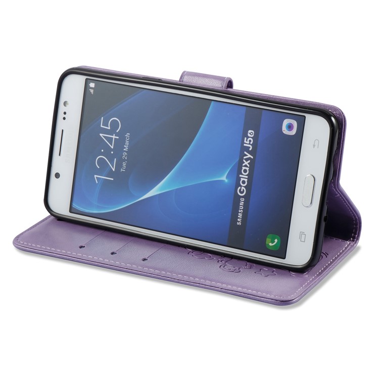 Imprint Unicorn Cloud Stand Leather Wallet Mobile Cover for Samsung Galaxy J5 (2016) J510 - Purple-5