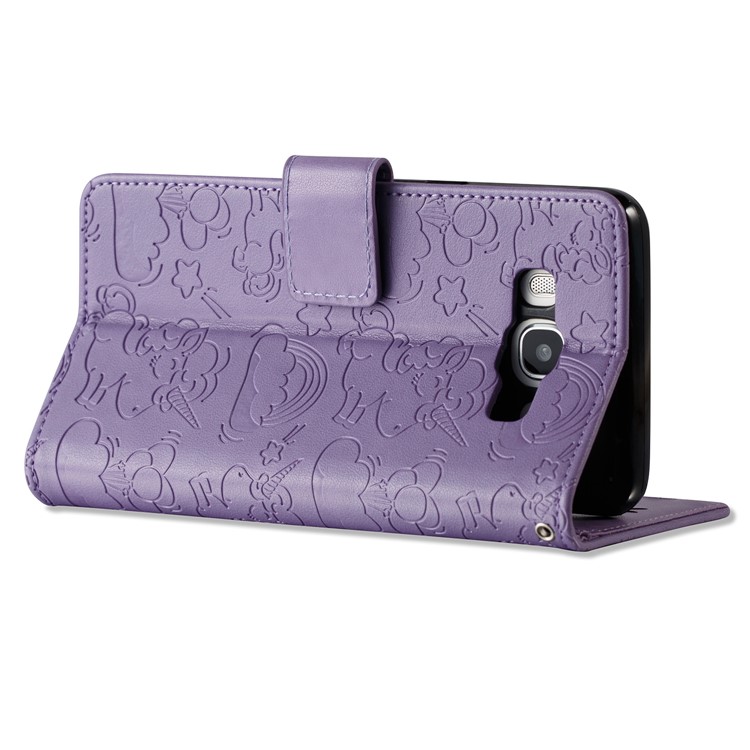 Imprint Unicorn Cloud Stand Leather Wallet Mobile Cover for Samsung Galaxy J5 (2016) J510 - Purple-7