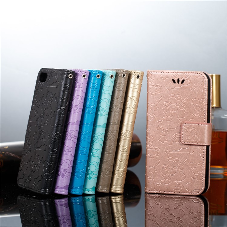 Imprinted Unicorn Pattern Leather Wallet Case for Samsung Galaxy A8 (2018) - Black-12