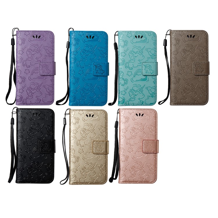 Imprinted Unicorn Pattern Leather Wallet Case for Samsung Galaxy A8 (2018) - Black-13