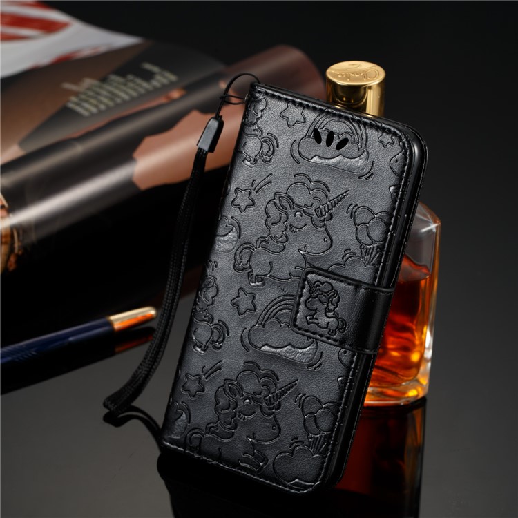 Imprinted Unicorn Pattern Leather Wallet Case for Samsung Galaxy A8 (2018) - Black-2