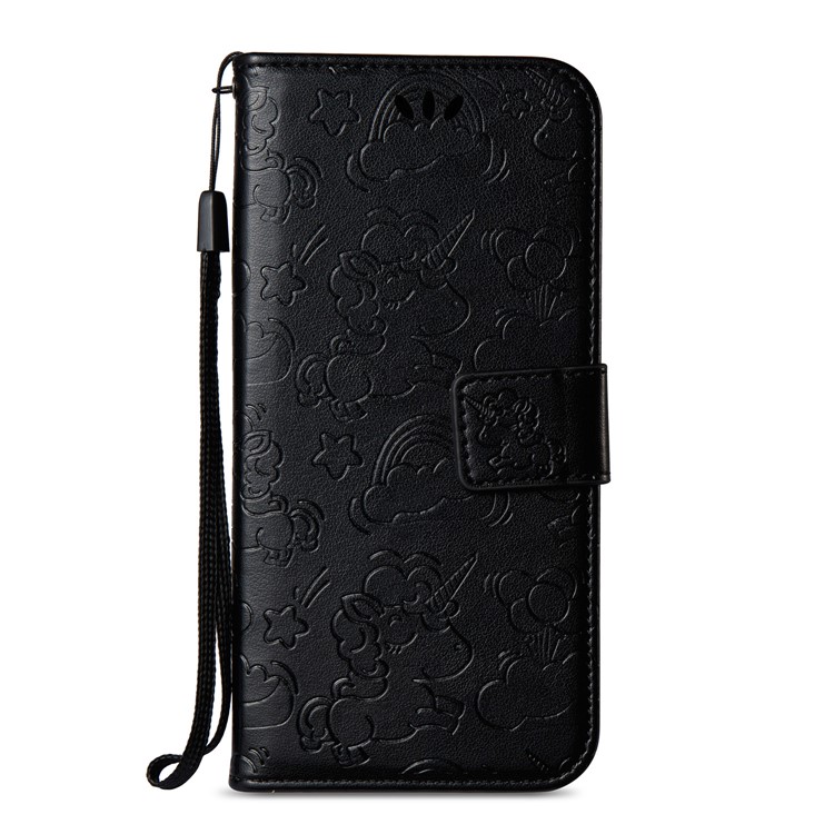 Imprinted Unicorn Pattern Leather Wallet Case for Samsung Galaxy A8 (2018) - Black-3