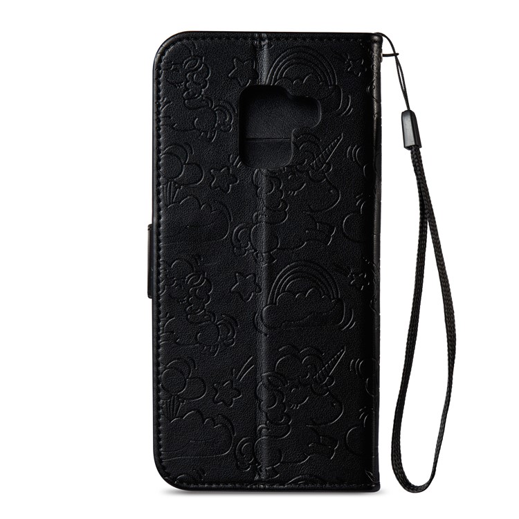 Imprinted Unicorn Pattern Leather Wallet Case for Samsung Galaxy A8 (2018) - Black-4