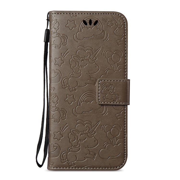 Imprinted Unicorn Pattern Leather Wallet Cover for Samsung Galaxy A8 (2018) - Grey-3